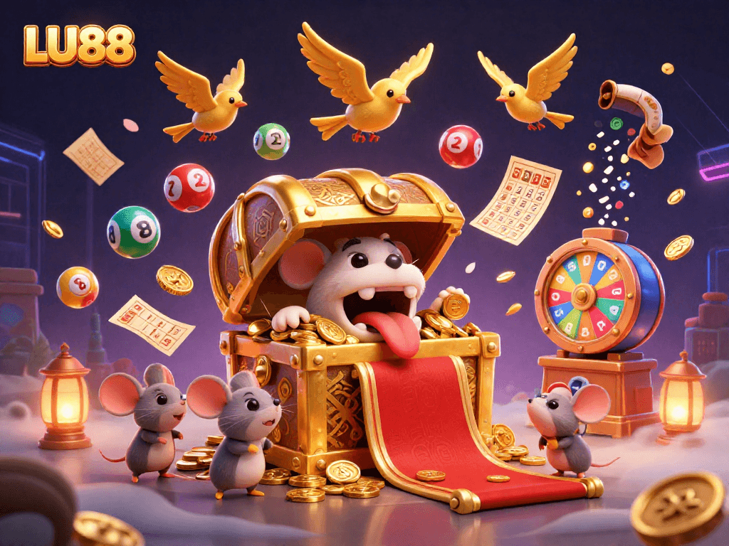 LU88 enhances excitement with a vibrant casino scene of adventure, games, and treasures waiting to be discovered.