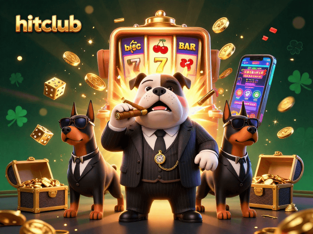 Experience thrilling wins at hitclub with a vibrant scene of cartoon characters and dynamic slot machine action.
