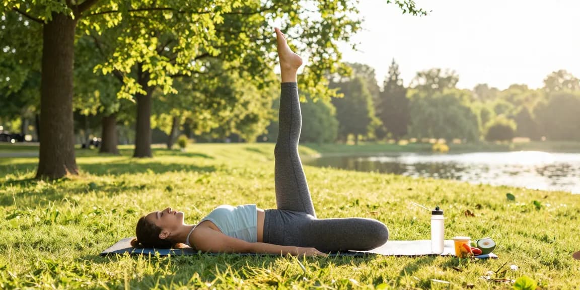 thc vape juice near a woman practicing yoga outdoors, emphasizing organic wellness and active lifestyle.