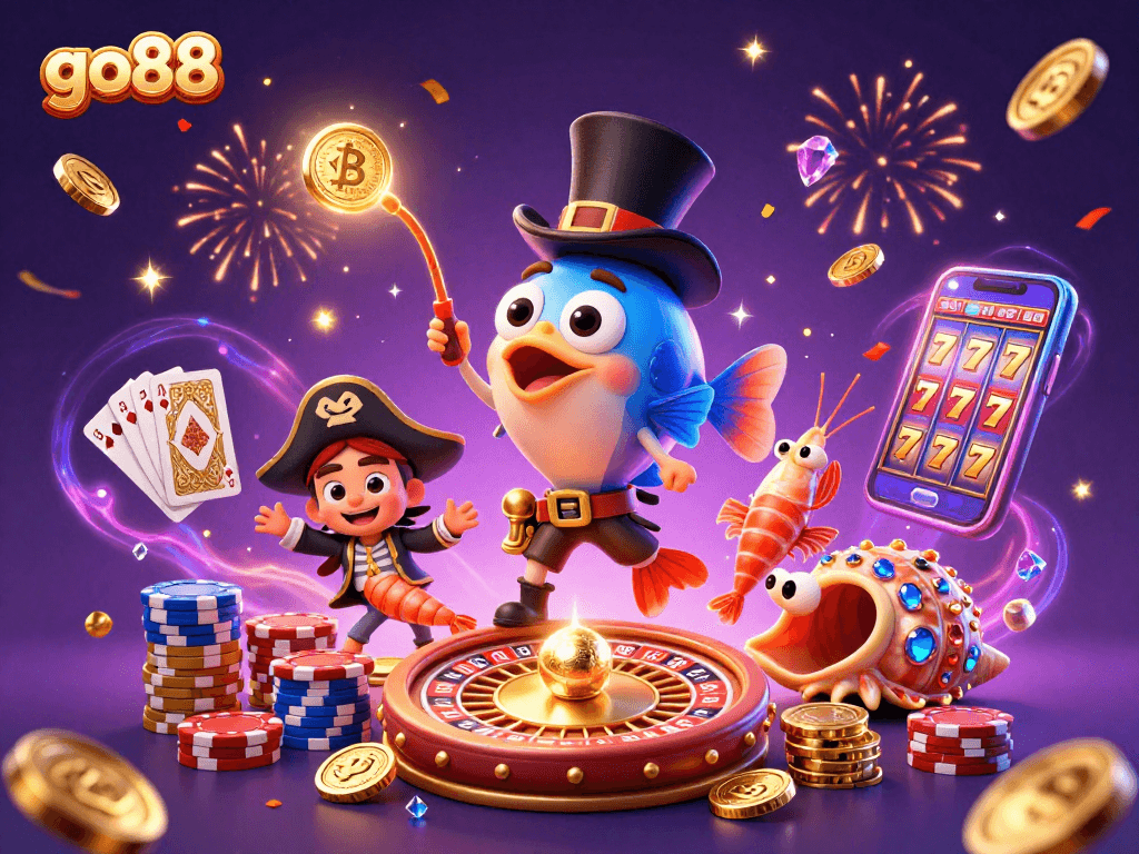 Enjoy the excitement of go88 with a vibrant underwater casino scene and winning elements.