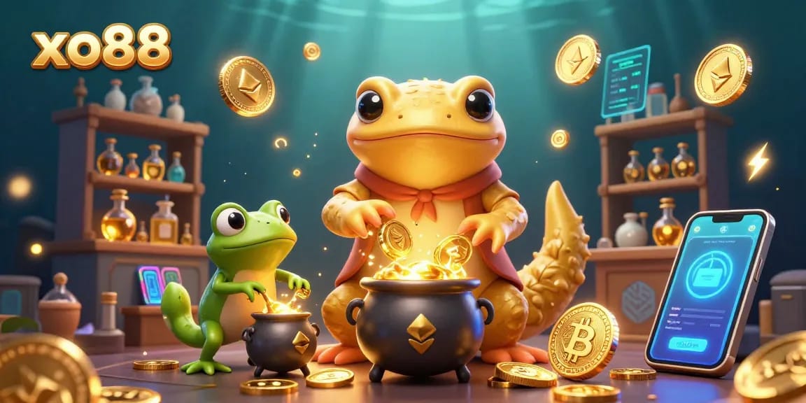 Experience the magic of xo88 with our enchanting crypto casino scene featuring alchemists and gold.