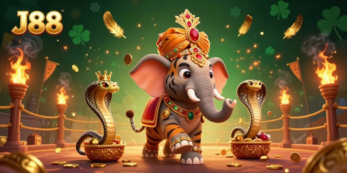Experience thrilling gameplay with J88's vibrant casino scene featuring unique characters and intricate details.