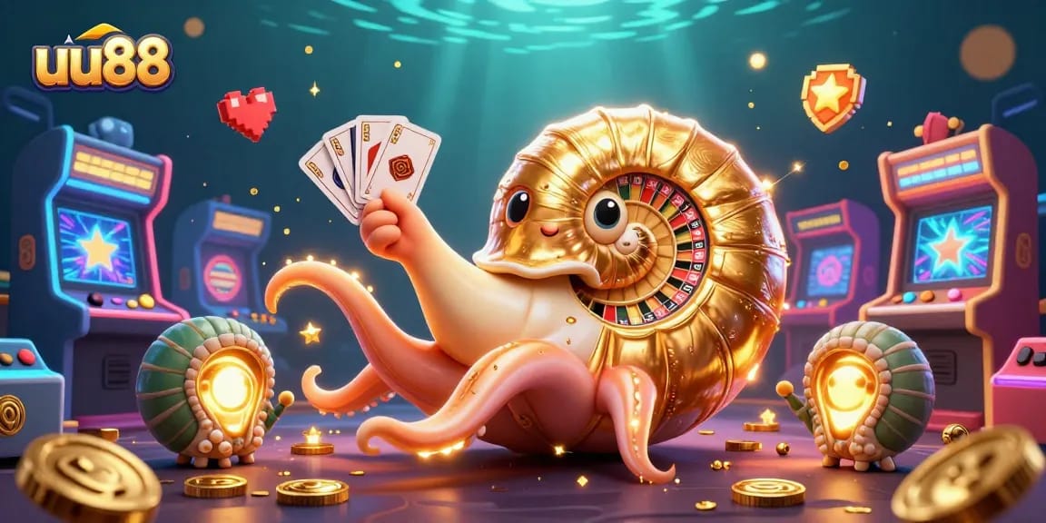 Experience thrilling gameplay at uu88 with a vibrant 3D casino scene showcasing giant nautilus and casino elements.