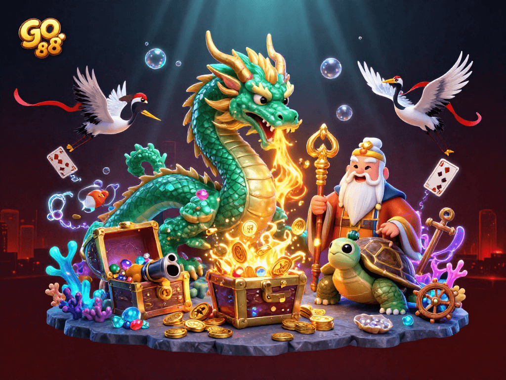 Experience exciting gameplay at go 88 with a vibrant illustration of fortune and luck motifs.