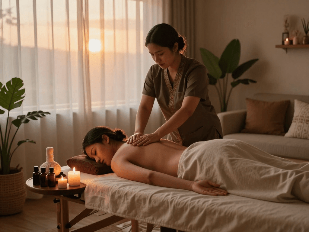 도봉구출장마사지 service featuring a skilled therapist providing relaxation therapy in a cozy home setting.