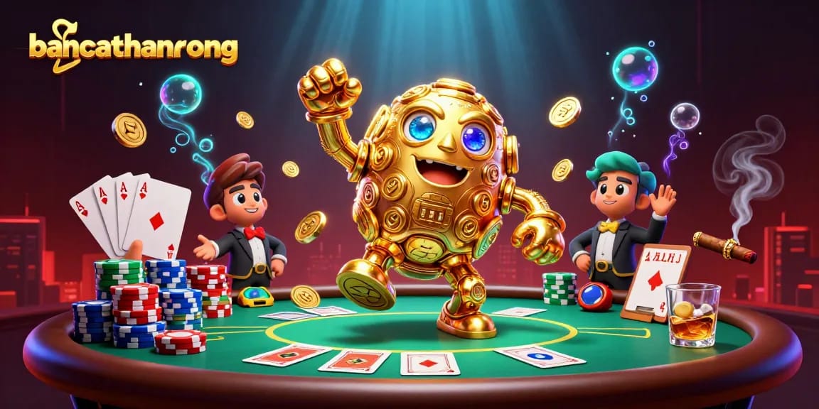 Engage with the bancathanrong experience at a vibrant casino environment filled with gold coins and poker elements.