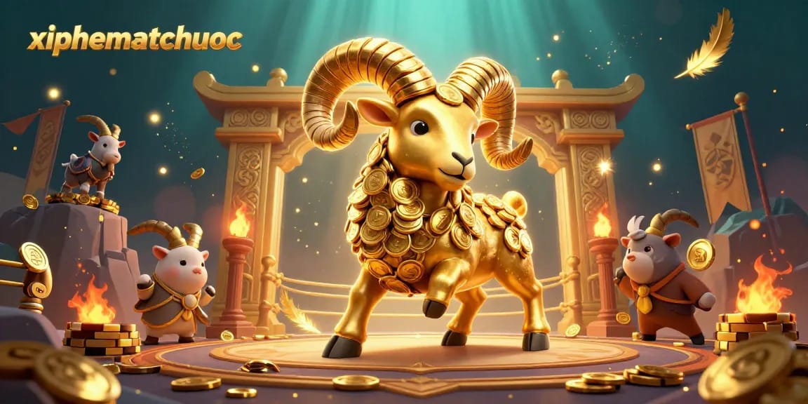Experience the thrilling showdown of xiphematchuoc with dynamic illustrations of golden ram at a gaming arena.