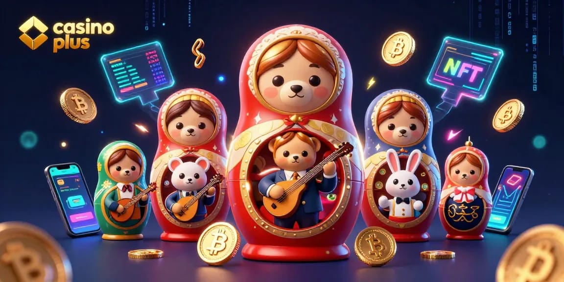 Engage with casino plus features as cartoon characters enjoy gaming elements and crypto motifs.