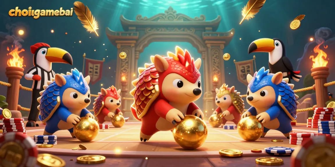 Experience exciting challenges with choigamebai as rival pangolins compete in a casino game arena.