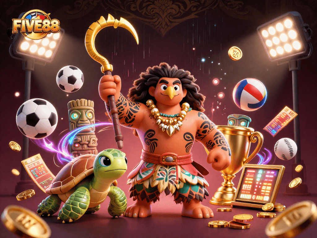 Experience the thrill of FIVE88 sports betting with detailed characters and vibrant game elements.