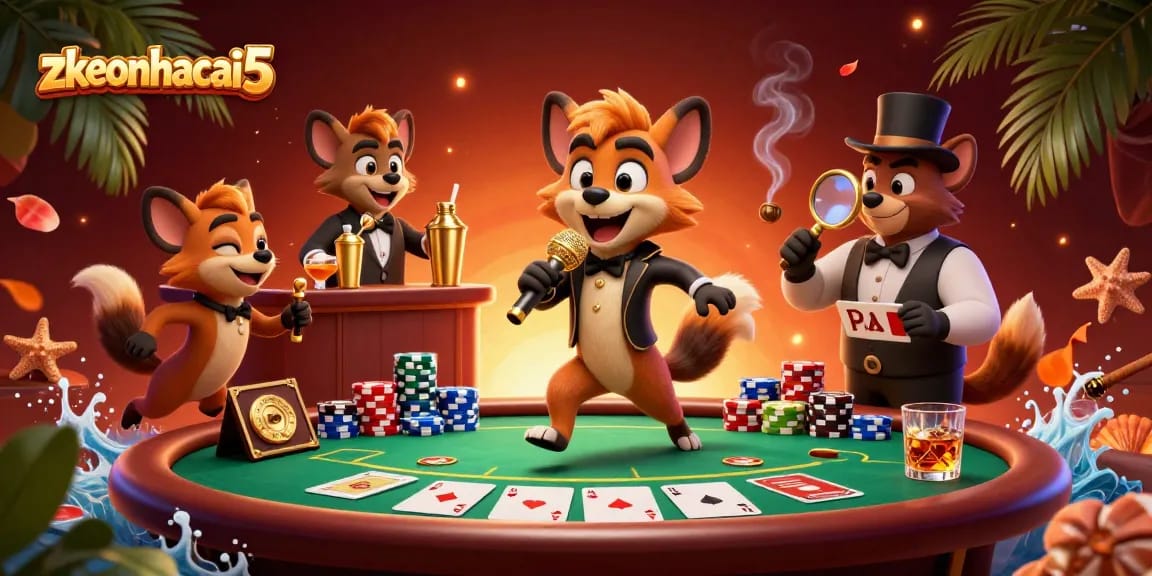Engage in thrilling comedy and casino fun at zkeonhacai5 with hyena characters at a vibrant comedy club.