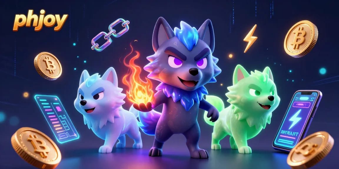 Experience thrilling gameplay at phjoy with ghostly wolves and vibrant crypto elements in a captivating casino scene.