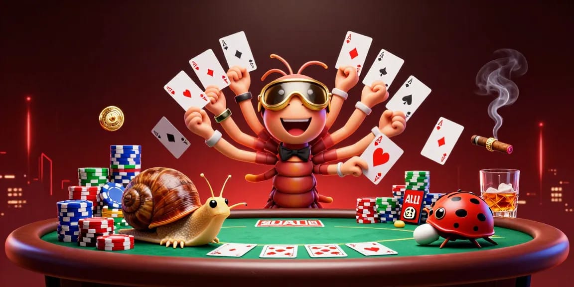 Engage in thrilling poker action with vipph's vibrant gaming scene featuring a millipede dealer and high-roller characters.