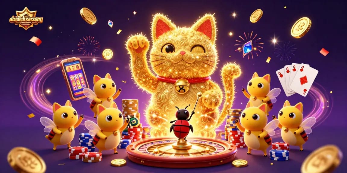 Immerse in daidichxacsong with golden fireflies and dynamic casino elements celebrating luck and winnings.
