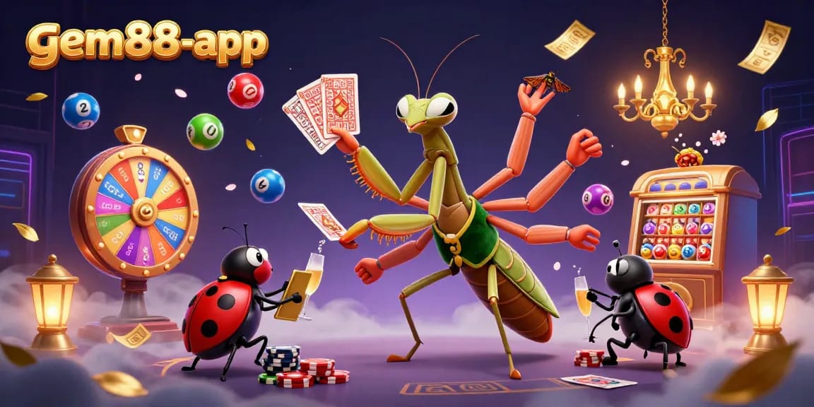Join the excitement of gem88-app with dynamic lottery elements and charming casino characters.