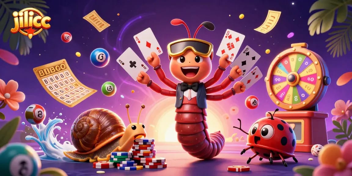 Engage with the thrilling atmosphere at JILICC featuring vibrant lottery balls and an exciting dealer scene.