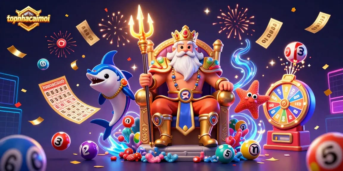 Experience the excitement of topnhacaimoi with Neptune, samurai, and a magical gaming scene.