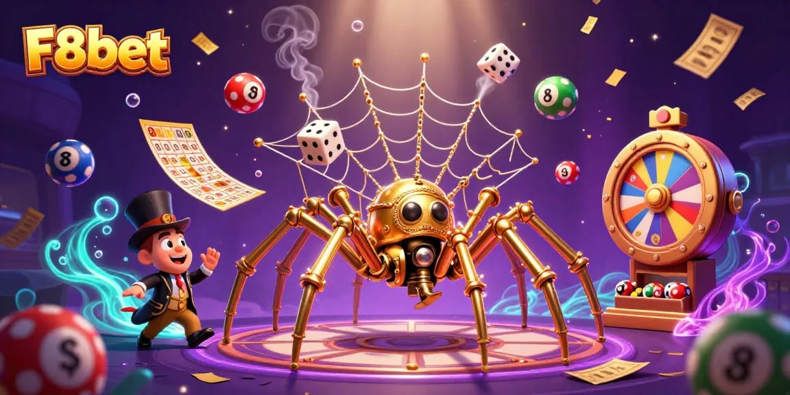F8bet offers thrilling gambling action with a vibrant 3D steampunk scene filled with lottery excitement.