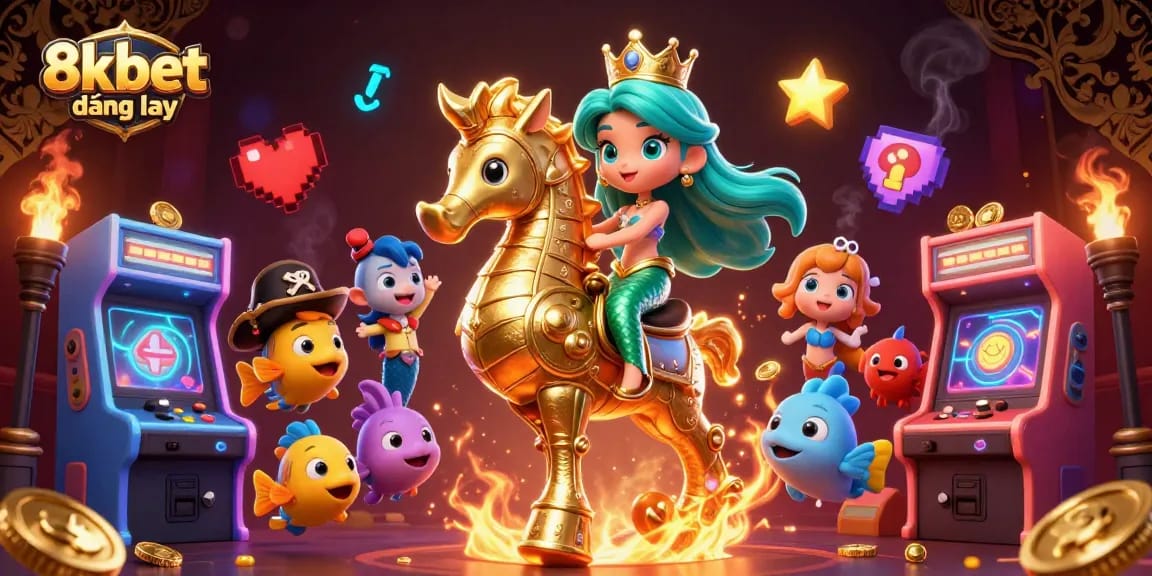 Engaging scene of 8xbet đăng nhập featuring colorful characters and casino elements in a dynamic illustration.