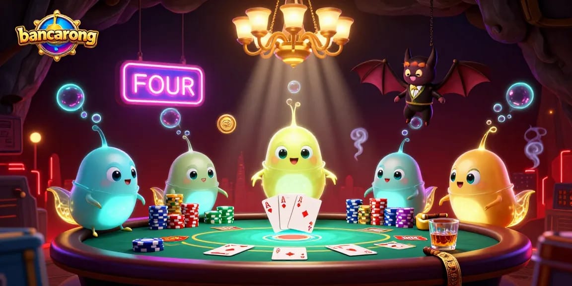 Join the vibrant bancarong scene as glowworms light a cave casino filled with poker excitement and neon charm.