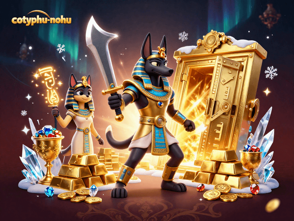Experience exciting gameplay with cotyphu-nohu and ancient Egyptian warriors amid dazzling treasures.
