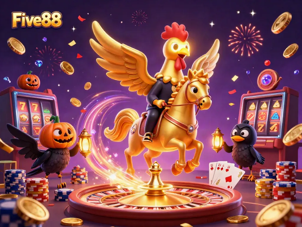 Experience thrilling gaming action at Five88 with vibrant casino scenes and engaging characters.