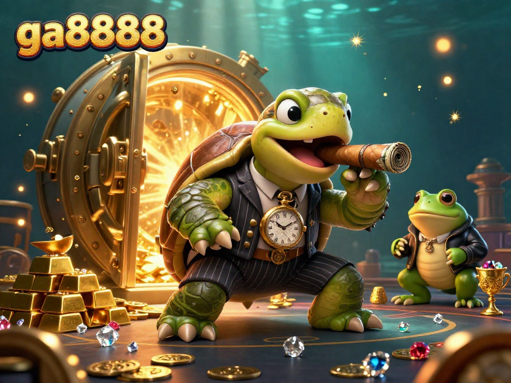 Engage with ga8888's lively casino scene featuring a mobster turtle and bullfrog enforcers.