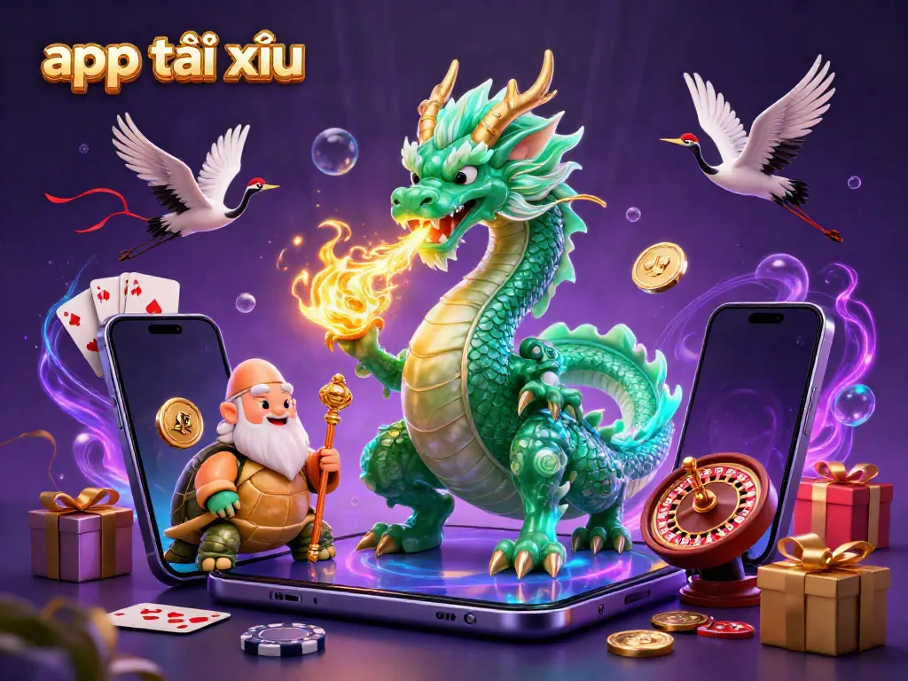 Experience the thrill of app tài xỉu with a vibrant illustration featuring dynamic characters and rich gaming elements.