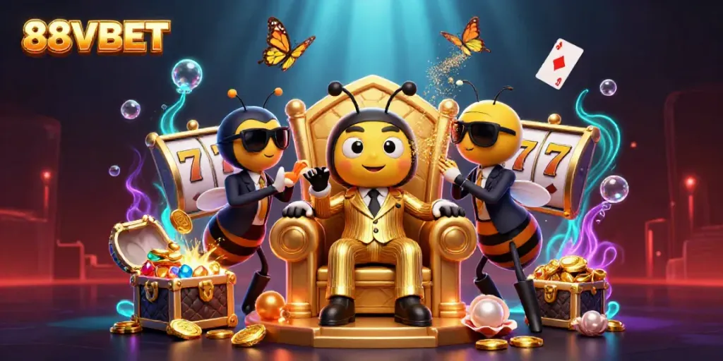 Experience the thrilling world of 88VBET with a dynamic casino-themed illustration featuring bumblebee mob bosses.