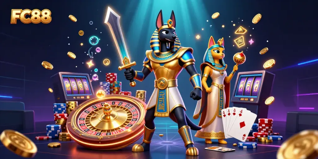 Experience exciting gaming at FC88 with vibrant casino features and dynamic ancient Egyptian elements.