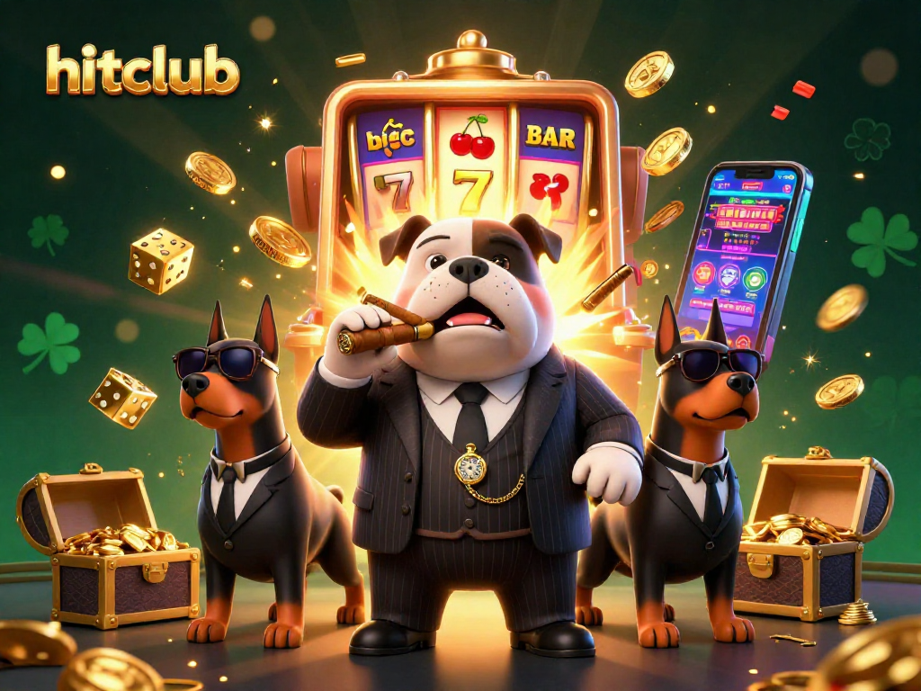 Experience thrilling wins at hitclub with a vibrant scene of cartoon characters and dynamic slot machine action.