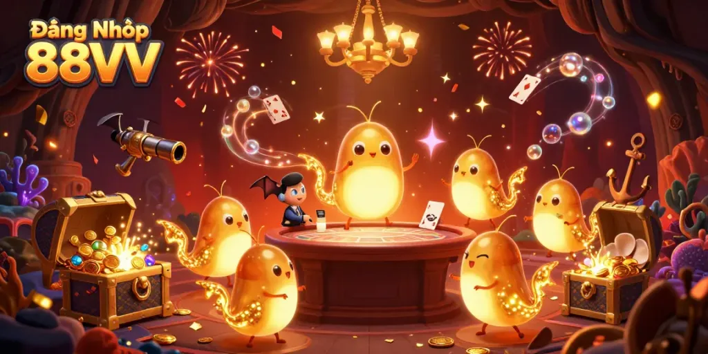 Experience the exciting Đăng Nhập 88VV at this vibrant online casino, where glowing creatures enhance the gaming atmosphere.