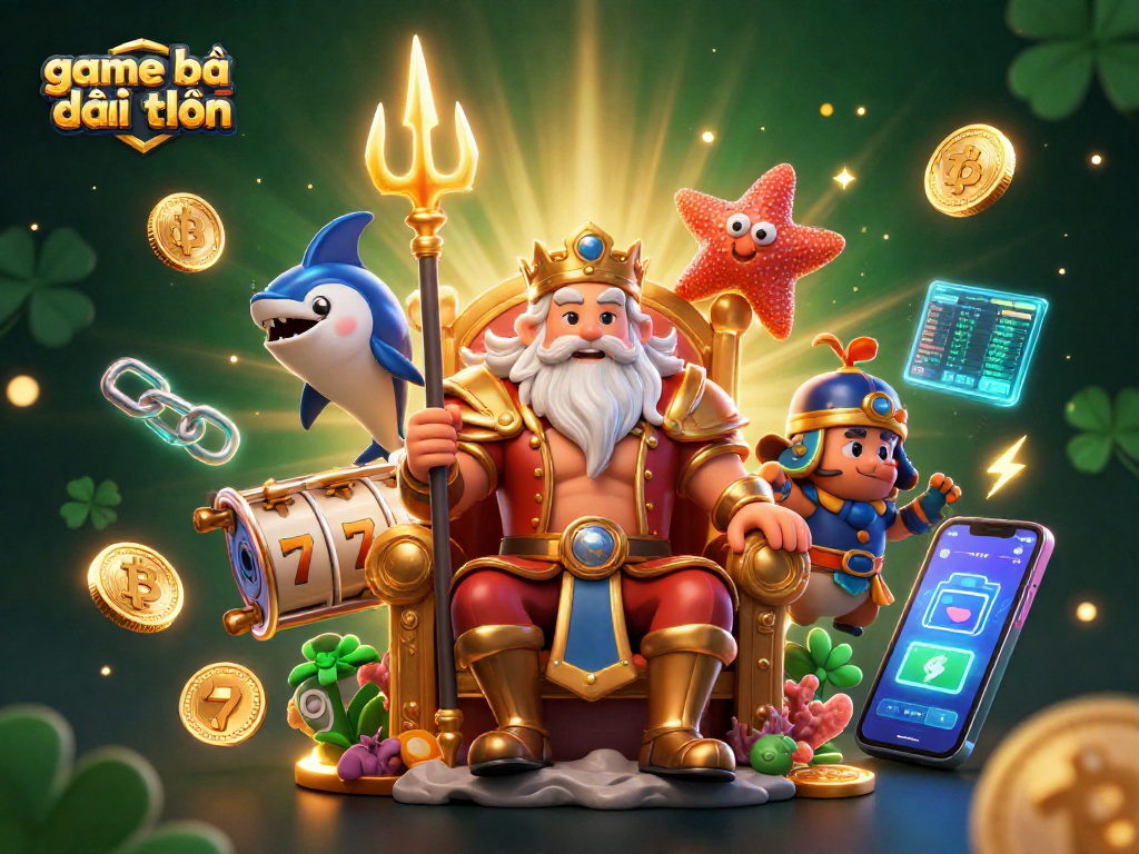 Engage in thrilling game bài đổi thưởng with vibrant slot reels and crypto elements in a magical underwater scene.