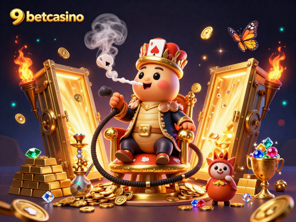 Experience the vibrant excitement of 9betcasino with a captivating 3D casino scene featuring a hookah-master.