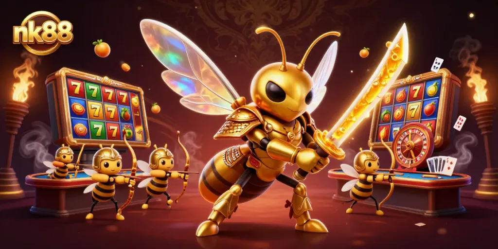 Experience nk88 with exciting slot games featuring vibrant symbols and jackpots amidst thrilling casino action.