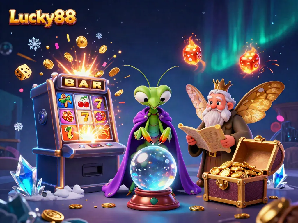 Unleash thrilling jackpots with Lucky88, showcasing vibrant casino elements in an enchanting scene.