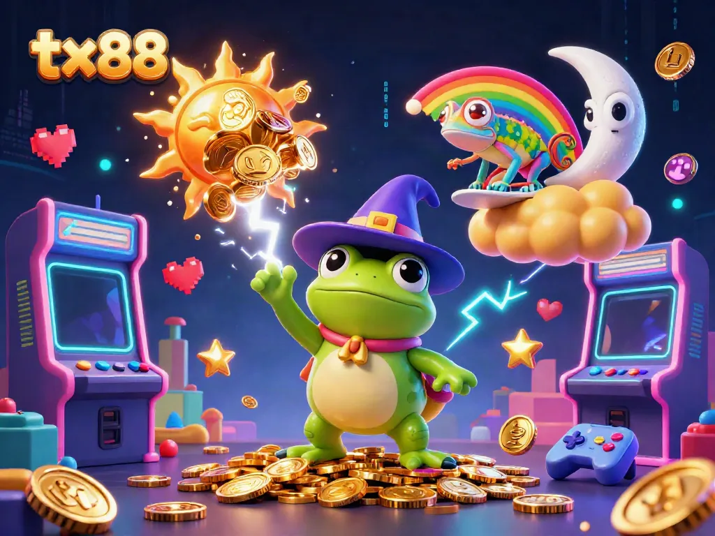 Engage with the thrilling tx 88 gaming experience amid golden coins and vibrant casino elements.