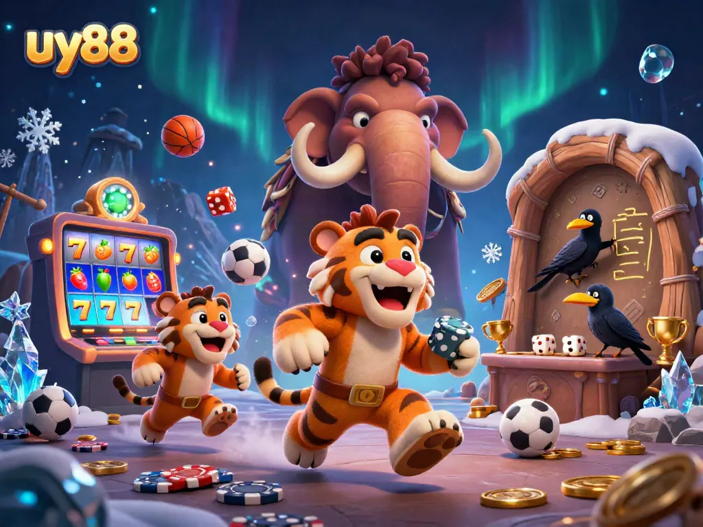 Experience the excitement of uy88's prehistoric casino with cartoon characters and dynamic gaming elements.