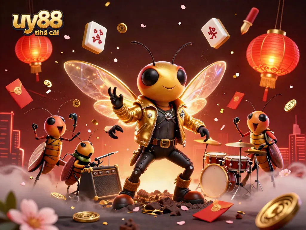 Feel the thrill with uy88 nhà cái as a cicada rock star and lively beetle drummer light up the gambling scene.