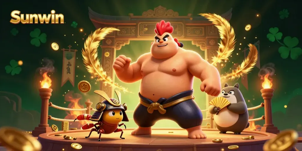 Experience the thrill of Sunwin with a dynamic 3D scene featuring engaging characters in a vibrant casino setting.