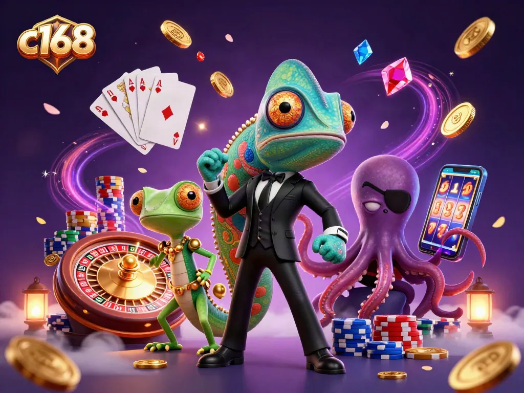 Experience the thrill of c168 casino adventures with a dynamic chameleon and friends.
