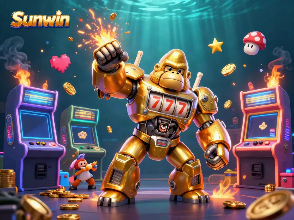 Experience thrilling wins with Sunwin's golden gorilla mech and vibrant gaming elements in action.
