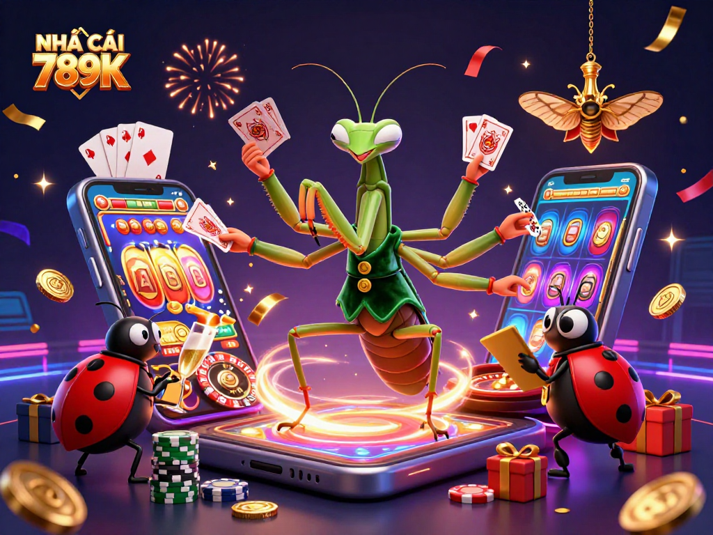 Engage with NHÀ CÁI 789K gaming scene showcasing a vibrant casino atmosphere and lively characters.