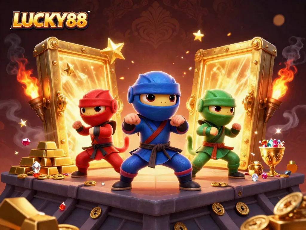 Experience thrilling action as LUCKY88's ninja chameleons battle amidst gold riches.