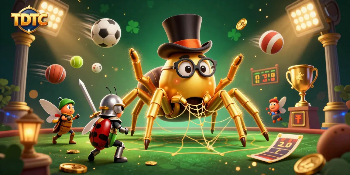Experience thrilling gameplay at TDTC with a vibrant illustration of a golden tarantula and knight amidst sports betting elements.