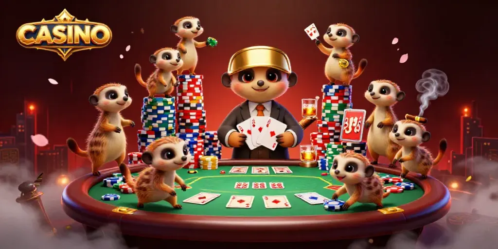 Experience the excitement of the CASINO with meerkats orchestrating a lively game of poker