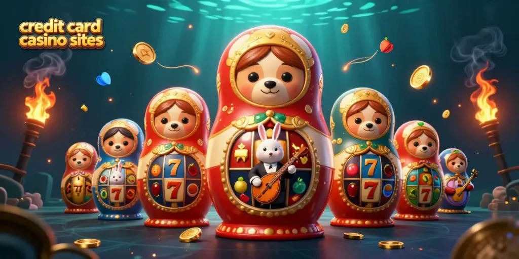 Experience excitement at credit card casino sites with charming characters in a dynamic casino scene.