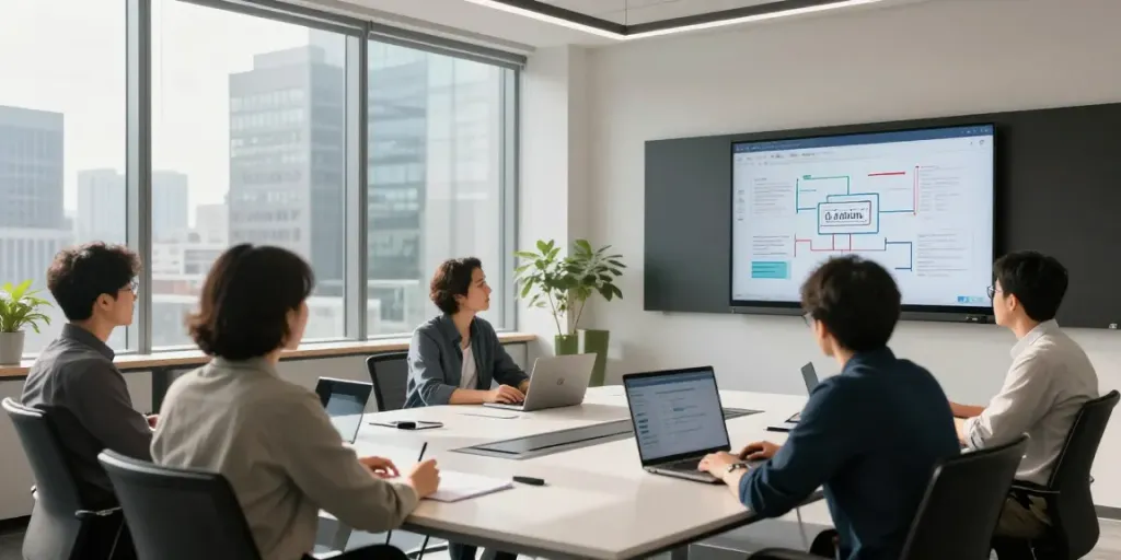 Register .co.uk domain services in a modern UK office with a collaborative development team.