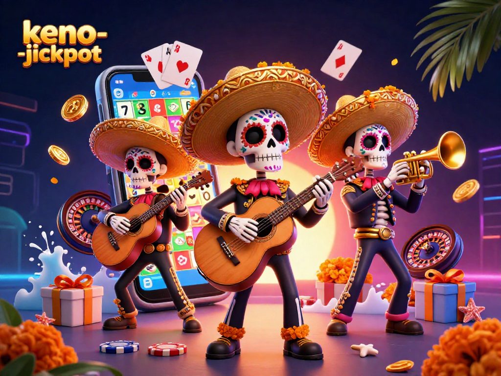 Experience the excitement of keno-jackpot as characters engage in thrilling gameplay with festive elements.