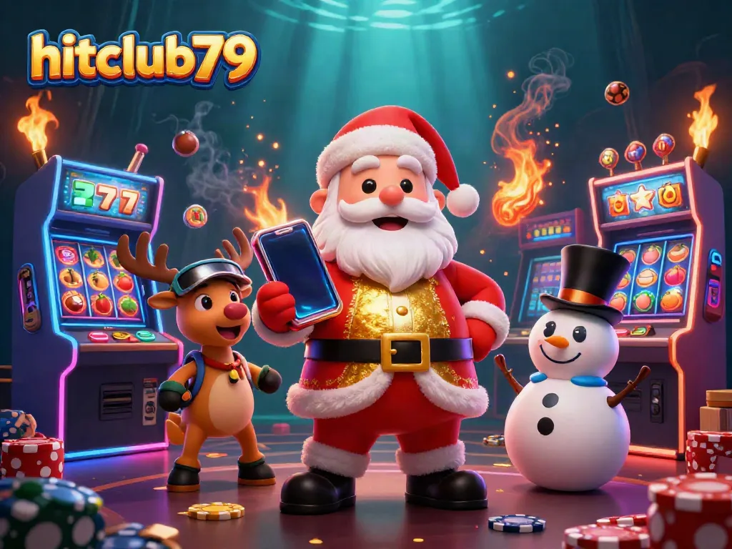 Experience the excitement of hitclub79 in a vibrant casino scene with Santa, reindeer, and a snowman!